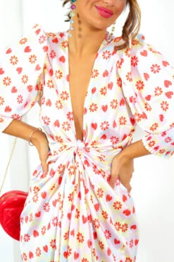 Glamorous Drive Em Wild - Pastel Pink Yellow Tile Print Midi Wrap Dress -Fashion Clothing Store Drive EmWild PastelPinkYellowTilePrintMidiWrapDress 1