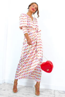 Glamorous Drive Em Wild - Pastel Pink Yellow Tile Print Midi Wrap Dress -Fashion Clothing Store Drive EmWild PastelPinkYellowTilePrintMidiWrapDress 2