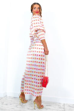 Glamorous Drive Em Wild - Pastel Pink Yellow Tile Print Midi Wrap Dress -Fashion Clothing Store Drive EmWild PastelPinkYellowTilePrintMidiWrapDress 3