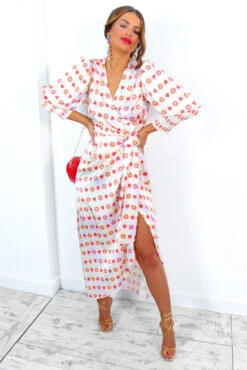 Glamorous Drive Em Wild - Pastel Pink Yellow Tile Print Midi Wrap Dress -Fashion Clothing Store Drive EmWild PastelPinkYellowTilePrintMidiWrapDress 6