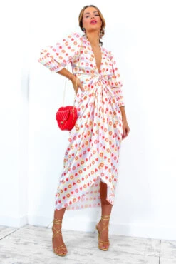 Glamorous Drive Em Wild - Pastel Pink Yellow Tile Print Midi Wrap Dress -Fashion Clothing Store Drive EmWild PastelPinkYellowTilePrintMidiWrapDress 7