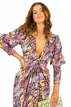 New Arrival -Fashion Clothing Store Drive EmWild PinkMultiAnimalPrintMidiWrapDress 7