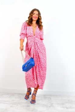 Glamorous Drive 'Em Wild - Pink Tonal Leopard Midi Wrap Dress