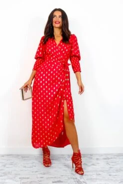Glamorous Drive 'Em Wild - Red Gold Foil Spot Midi Wrap Dress 19 Glamorous Drive 'Em Wild - Red Gold Foil Spot Midi Wrap Dress -Fashion Clothing Store Drive EmWild RedGoldFoilSpotMidiWrapDress3