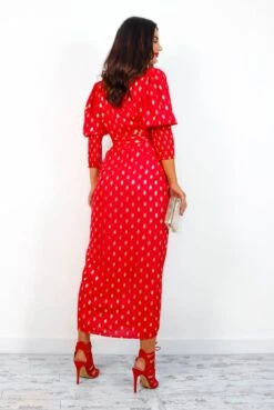 Glamorous Drive 'Em Wild - Red Gold Foil Spot Midi Wrap Dress 22 Glamorous Drive 'Em Wild - Red Gold Foil Spot Midi Wrap Dress -Fashion Clothing Store Drive EmWild RedGoldFoilSpotMidiWrapDress5