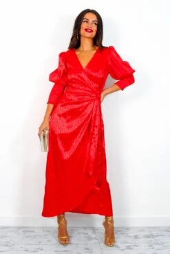 Glamorous Drive Em Wild - Red Leopard Jacquard Midi Wrap Dress -Fashion Clothing Store Drive EmWild RedLeopardJacquardMidiWrapDress1