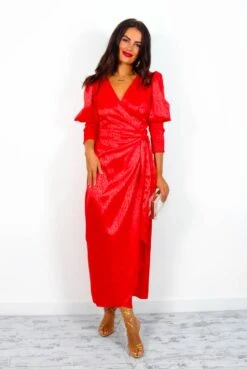 Glamorous Drive Em Wild - Red Leopard Jacquard Midi Wrap Dress -Fashion Clothing Store Drive EmWild RedLeopardJacquardMidiWrapDress2