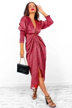 Glamorous Drive Em Wild - Red Leopard Print Midi Wrap Dress