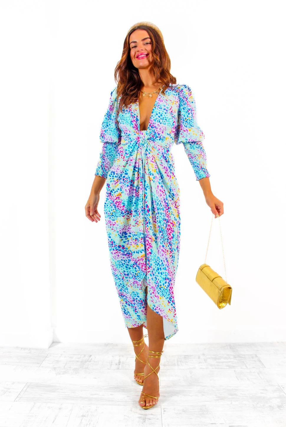 Glamorous Drive Em Wild - White Blue Multi Leopard Print Midi Wrap Dress 6 Glamorous Drive Em Wild - White Blue Multi Leopard Print Midi Wrap Dress - Image 6