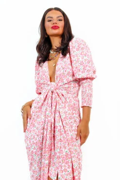 Glamorous Drive Em Wild - White Pink Ditsy Midi Wrap Dress -Fashion Clothing Store Drive EmWild WhitePinkDitsyMidiWrapDress 2