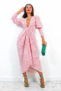 Glamorous Drive Em Wild - White Pink Ditsy Midi Wrap Dress -Fashion Clothing Store Drive EmWild WhitePinkDitsyMidiWrapDress 3 1