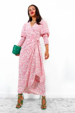 Glamorous Drive Em Wild - White Pink Ditsy Midi Wrap Dress -Fashion Clothing Store Drive EmWild WhitePinkDitsyMidiWrapDress 7