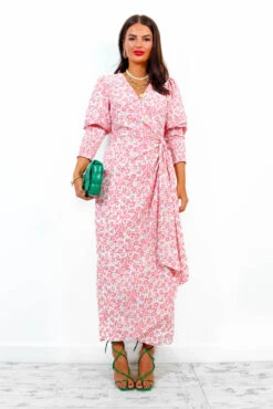 Glamorous Drive Em Wild - White Pink Ditsy Midi Wrap Dress -Fashion Clothing Store Drive EmWild WhitePinkDitsyMidiWrapDress 8