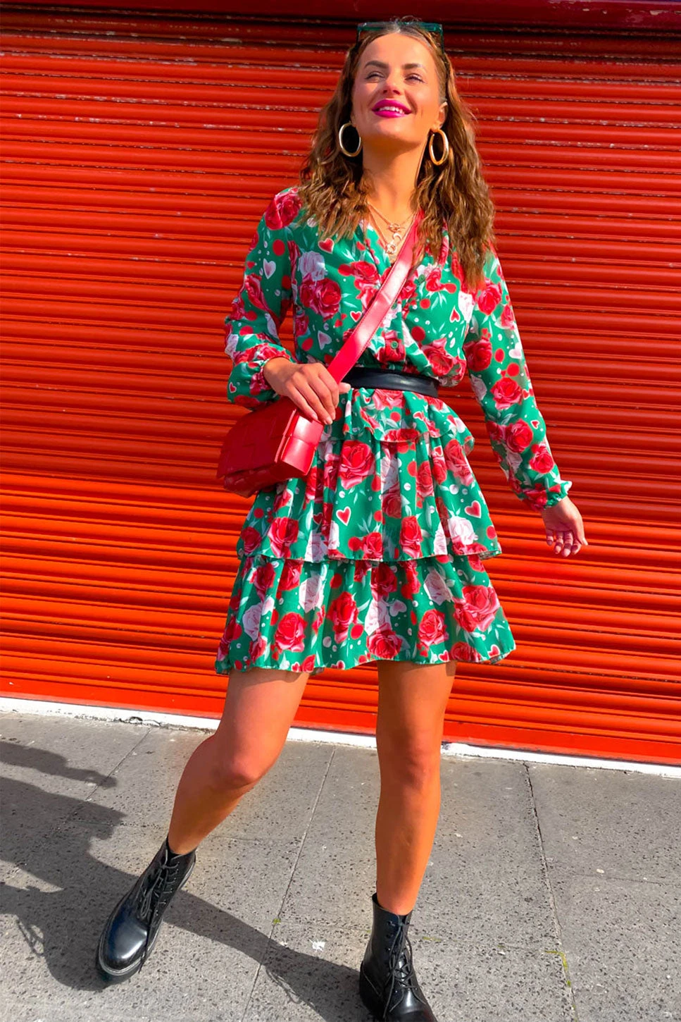 End In Tiers - Green Red Floral Mini Dress 1 End In Tiers - Green Red Floral Mini Dress