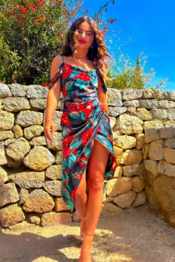 Epitome Of Elegance - Black Red Floral Midi Dress -Fashion Clothing Store Epitome of Elegance Black Red Floral Midi Dress 3