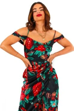 Epitome Of Elegance - Black Red Floral Midi Dress -Fashion Clothing Store EpitomeofElegance BlackRedFloralMidiDress 7