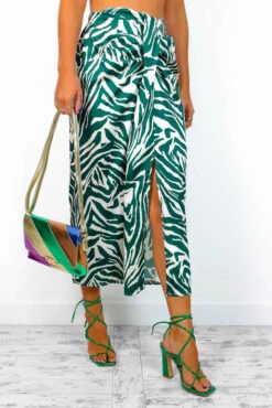 Eternal Style - Green Zebra Knot Front Midi Skirt