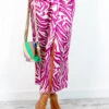 Eternal Style - Magenta Zebra Knot Front Midi Skirt