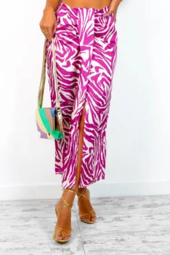 Eternal Style - Magenta Zebra Knot Front Midi Skirt