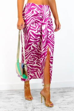 Eternal Style - Magenta Zebra Knot Front Midi Skirt -Fashion Clothing Store EternalStyle MagentaZebraKnotFrontMidiSkirt4