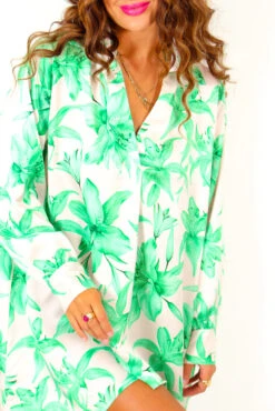 Every Second Counts - Cream Green Floral Satin Oversized Shirt -Fashion Clothing Store EverySecondCounts CreamGreenFloralSatinOversizedShirt 4