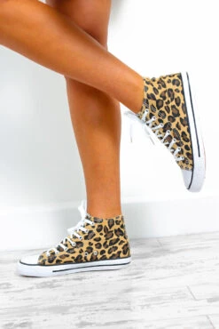 Every Step Counts - Beige Leopard Print High Top Trainers