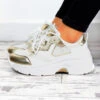 Every Step Of The Way - White Gold Chunky Trainers