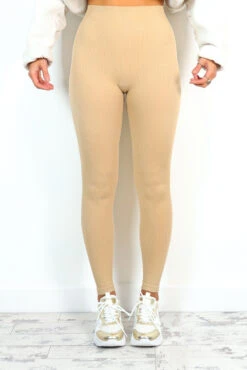 Everyday Chic - Beige Structured Contour Ribbed Leggings -Fashion Clothing Store EverydayChic BeigeStructuredContourRibbedLeggingsDC1