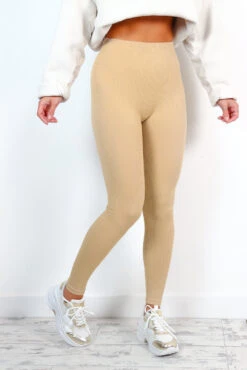 Everyday Chic - Beige Structured Contour Ribbed Leggings