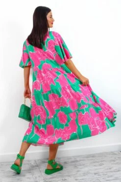 Fleur Damour - Green Pink Floral Midi Shirt Dress 13 Fleur Damour - Green Pink Floral Midi Shirt Dress -Fashion Clothing Store FLEURD AMOUR GreenPinkFloralMidiShirtDress1
