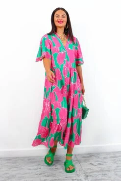 Fleur Damour - Green Pink Floral Midi Shirt Dress 11 Fleur Damour - Green Pink Floral Midi Shirt Dress -Fashion Clothing Store FLEURD AMOUR GreenPinkFloralMidiShirtDress3