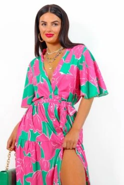 Fleur Damour - Green Pink Floral Midi Shirt Dress 12 Fleur Damour - Green Pink Floral Midi Shirt Dress -Fashion Clothing Store FLEURD AMOUR GreenPinkFloralMidiShirtDress7