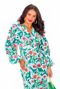 Feeling Smitten - Green Red Floral Midi Dress -Fashion Clothing Store FeelingSmitten GreenRedFloralMidiDress 3