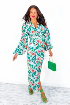 Feeling Smitten - Green Red Floral Midi Dress -Fashion Clothing Store FeelingSmitten GreenRedFloralMidiDress 4