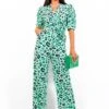 Feline Myself - Green Leopard Print Jumpsuit