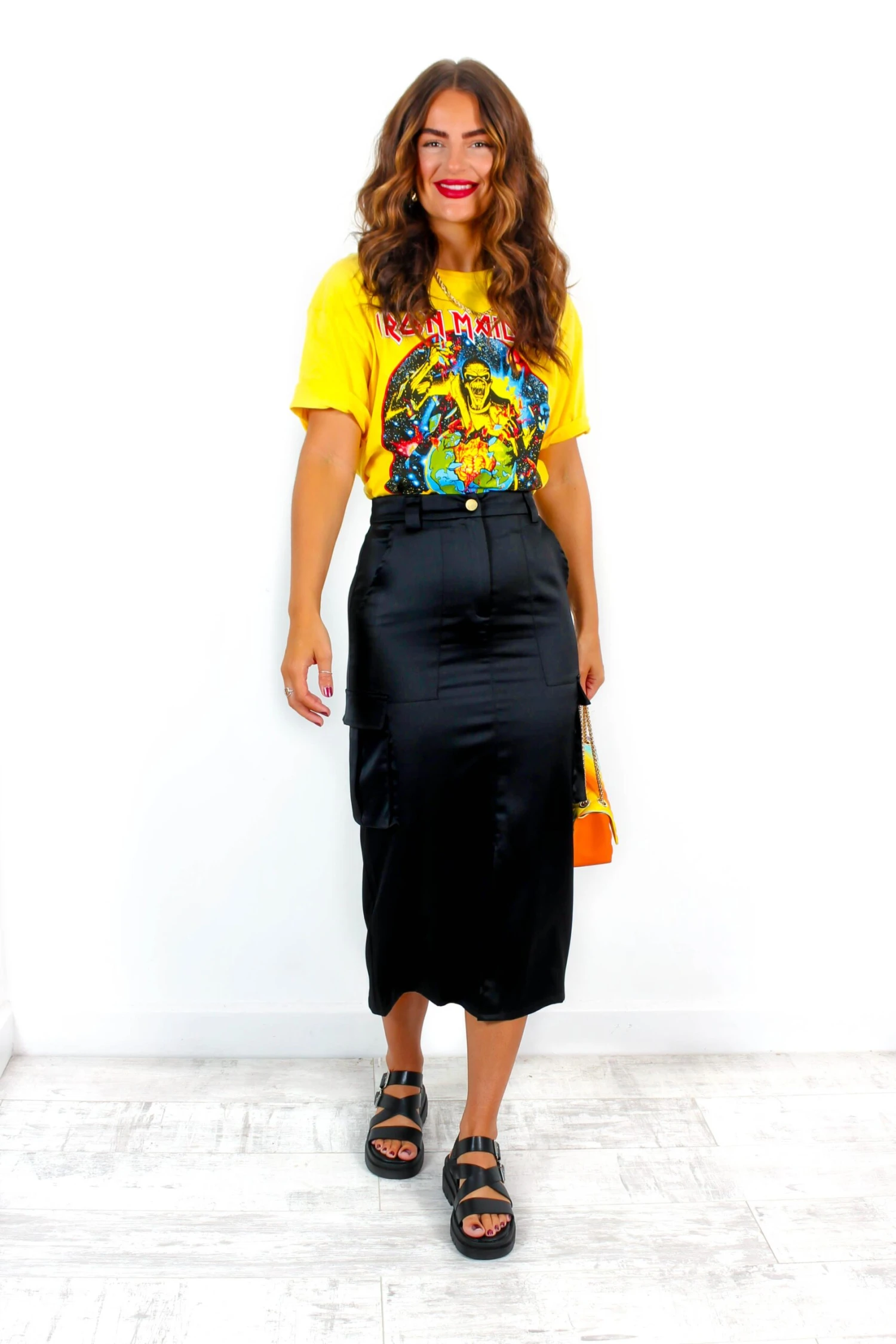 Fight For What You Love - Black Textured Satin Cargo Midi Skirt 3 Fight For What You Love - Black Textured Satin Cargo Midi Skirt - Image 3