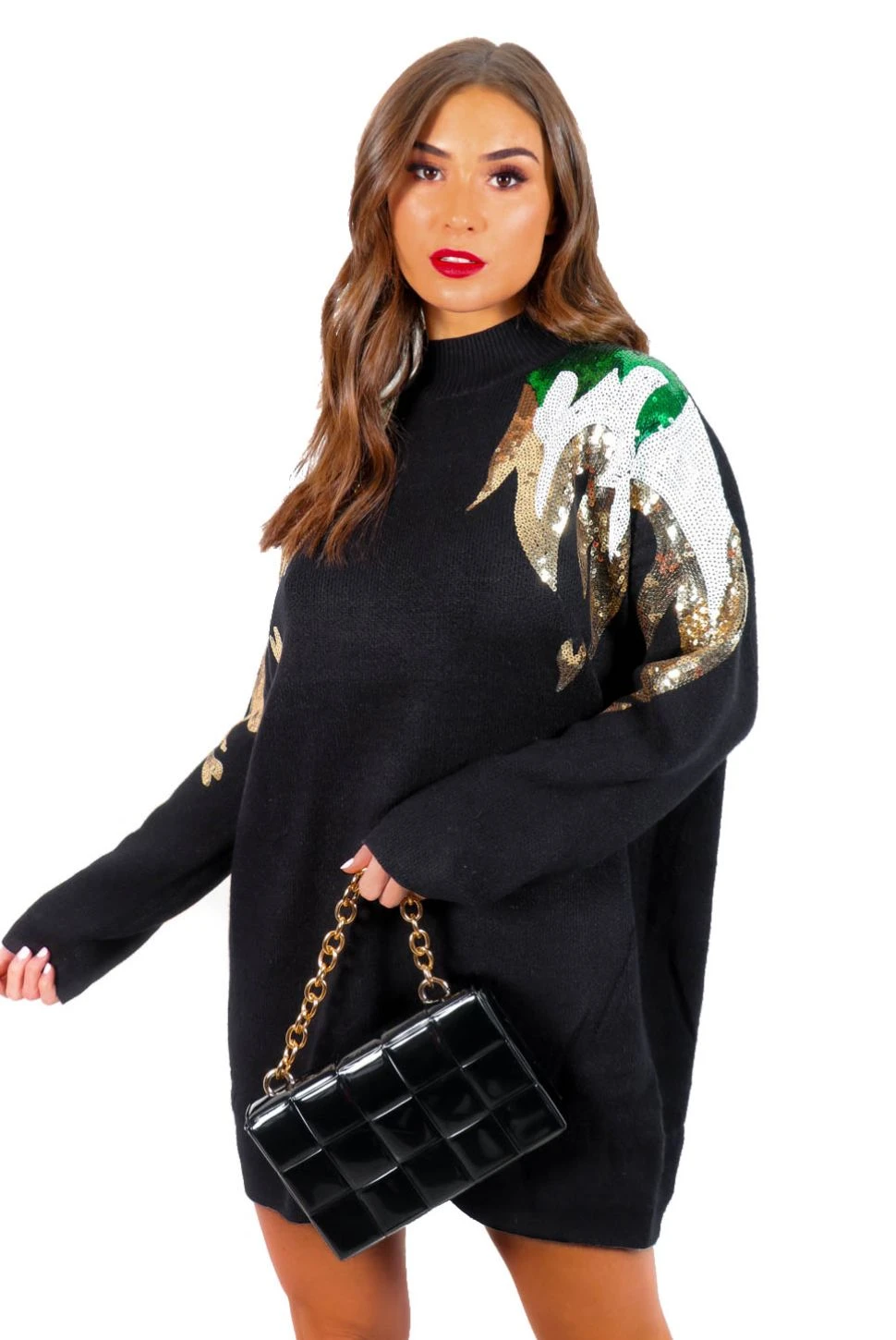 Flame Attraction - Black Green Sequin Knitted Jumper Dress 1 Flame Attraction - Black Green Sequin Knitted Jumper Dress
