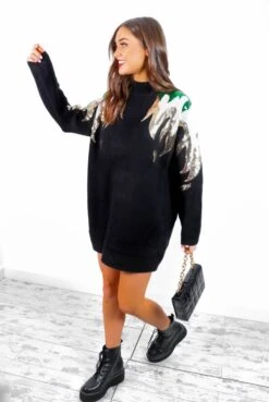 Flame Attraction - Black Green Sequin Knitted Jumper Dress 10 Flame Attraction - Black Green Sequin Knitted Jumper Dress -Fashion Clothing Store FlameAttraction BlackGoldSequinKnittedJumperDress3