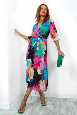 Flirty In Floral - Black Multi Pleated Midi Dress -Fashion Clothing Store FlirtyInFloral BlackMultiPleatedMidiDress3