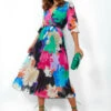 Flirty In Floral - Black Multi Pleated Midi Dress