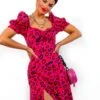 Floral Frenzy - Fuchsia Orange Leopard Midi Dress