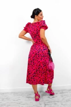 Floral Frenzy - Fuchsia Orange Leopard Midi Dress -Fashion Clothing Store FloralFrenzy FuchsiaOrangeLeopardMidiDress5