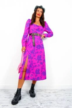 Floral Frenzy - Magenta Purple Floral Midi Dress 8 Floral Frenzy - Magenta Purple Floral Midi Dress -Fashion Clothing Store FloralFrenzy MagentaPurpleFloralMidiDress1