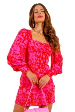 Floral Frenzy - Pink Red Animal Print Mini Dress -Fashion Clothing Store FloralFrenzy PinkRedAnimalPrintMiniDress 4 3aa3e637 69c4 4e96 a21c af624070e24e