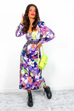 Floral Frenzy - Purple Lime Abstract Print Midi Dress 13 Floral Frenzy - Purple Lime Abstract Print Midi Dress -Fashion Clothing Store FloralFrenzy PurpleLimeAbstractPrintMidiDress 6