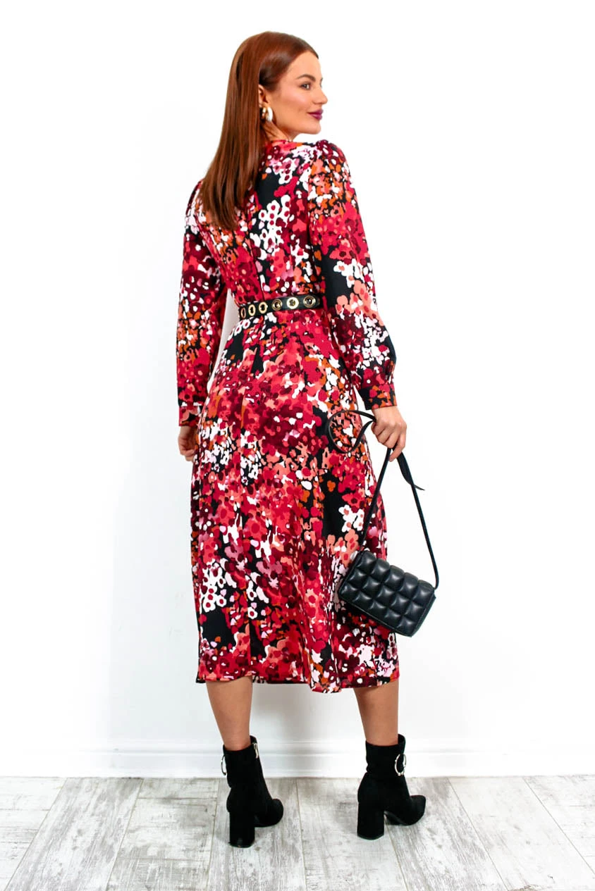 Floral Frenzy - Red Berry Print Midi Dress 5 Floral Frenzy - Red Berry Print Midi Dress - Image 5