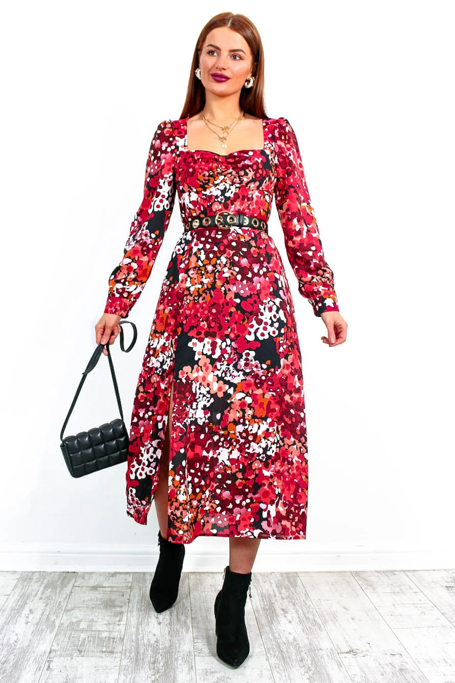 Floral Frenzy - Red Berry Print Midi Dress 7 Floral Frenzy - Red Berry Print Midi Dress - Image 7