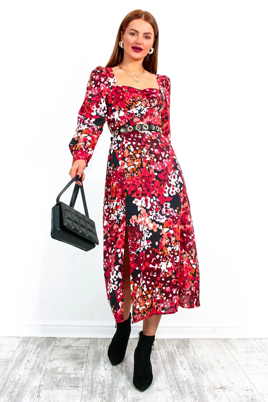 Floral Frenzy - Red Berry Print Midi Dress 6 Floral Frenzy - Red Berry Print Midi Dress - Image 6