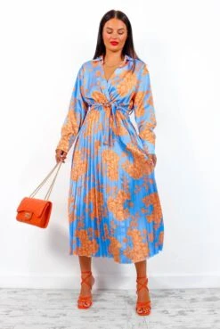 Catwalk Fool For Floral - Blue Orange Pleated Midi Dress -Fashion Clothing Store FoolForFloral BlueOrangePleatedMaxiDress1
