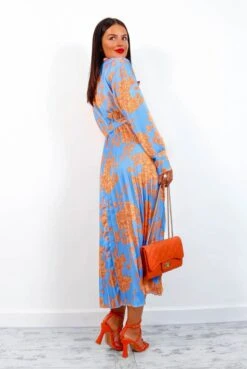 Catwalk Fool For Floral - Blue Orange Pleated Midi Dress -Fashion Clothing Store FoolForFloral BlueOrangePleatedMaxiDress2